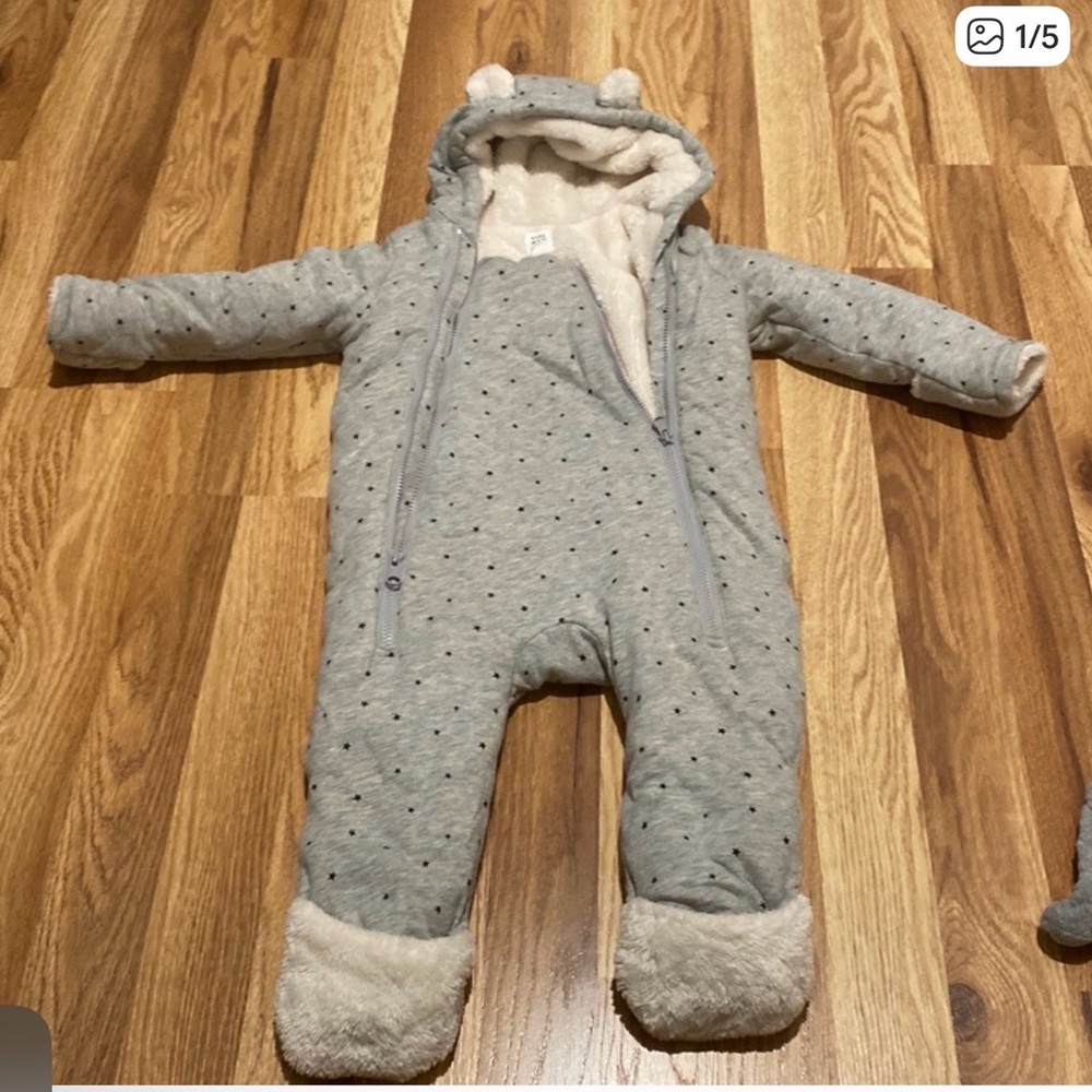 GAP Baby Cozy Gray and Dark Blue Stars Winter Zipper Bodysuit with Ears